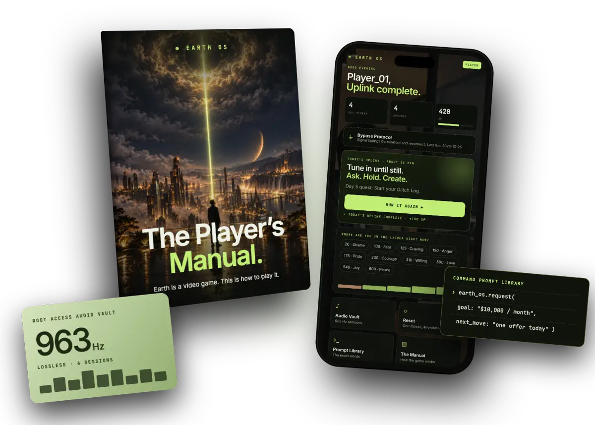 The Earth OS Player Kit: the Player’s Manual, the Player Hub app, the lossless 963 Hz Audio Vault and the Command Prompt Library